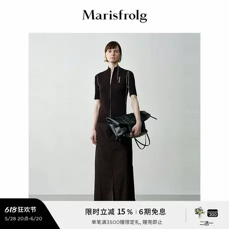 【精简美学】玛丝菲尔秋双头金属拉链小立领刺绣针织衫女商品大图