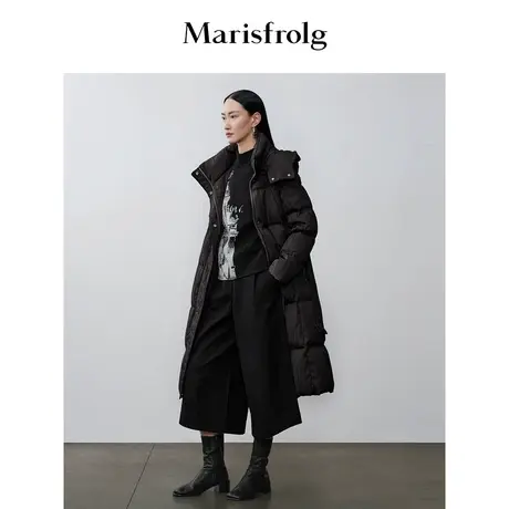 【商场同款】玛丝菲尔2023年冬季新款肌理感提花长款连帽羽绒服商品大图