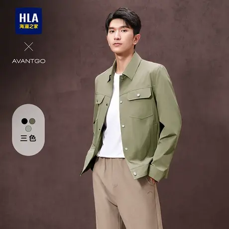 HLA/海澜之家轻商务翻领夹克24秋季新休闲易打理黑色工装外套男装商品大图
