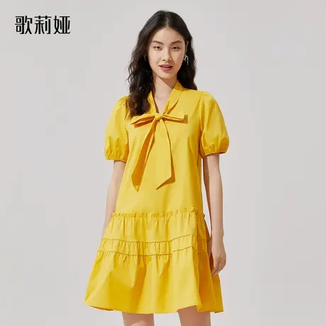 歌莉娅V领连衣裙夏季冰氧吧泡泡袖小个子裙子气质小黄裙114R4K170商品大图