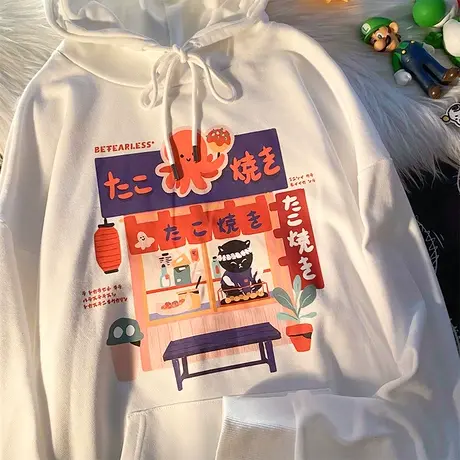 日系waitmore卫衣女春秋加绒帽衫ins潮牌原宿宽松vintage加厚外套商品大图