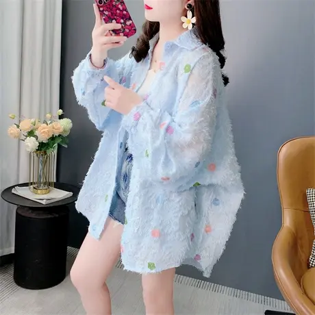 法式重工刺绣长袖衬衫女春季2025年新款宽松休闲薄款防晒外套上衣图片