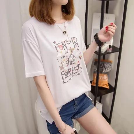 清仓！动物印花短袖T恤女夏季2025新款白色百搭正肩宽松显瘦上衣商品大图
