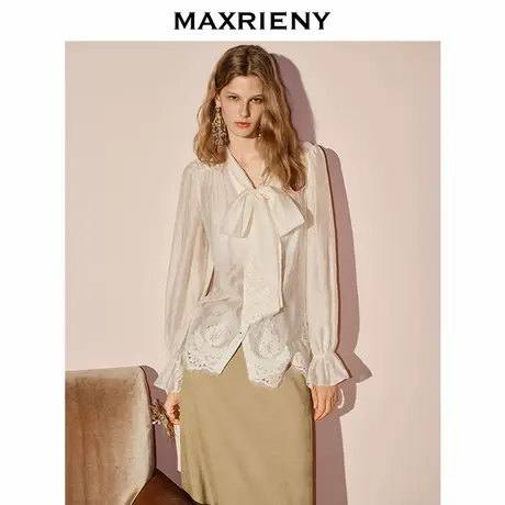 【商场同款】MAXRIENY宫廷复古衬衫蝴蝶结系带小A型蕾丝衬衣25秋商品大图