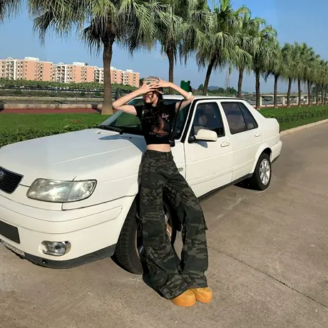 潮牌复古迷彩工装裤女春秋款2025年新款美式辣妹风宽松显瘦休闲裤商品大图