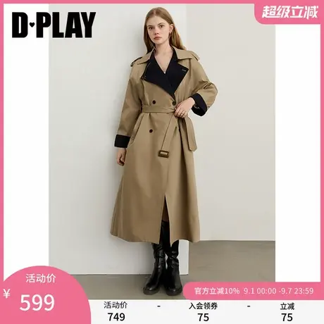 DPALY2025年秋季新款卡其色风衣外套女时尚含腰带收腰长款大衣商品大图
