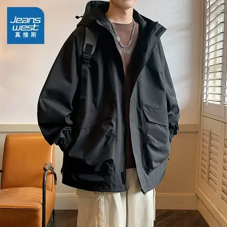 LE真维斯男女同款宽松外套2025春季新款情侣装港风开衫休闲上衣男商品大图