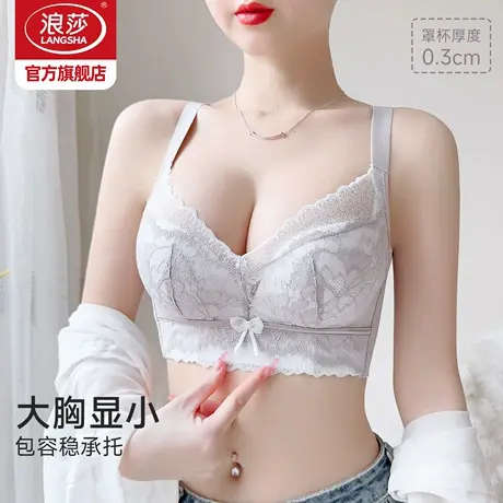 浪莎内衣女小胸聚拢显大上托防下垂调整型胸罩无钢圈性感蕾丝文胸商品大图