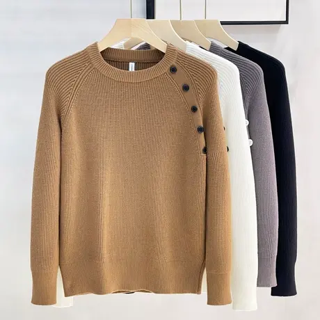 原创男装秋冬季日系休闲简约半高领毛衣男韩版纽扣宽松内搭针织衫商品大图