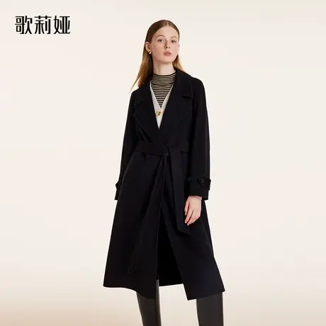 歌莉娅双面呢羊毛大衣女2023冬季新款黑色长款羊绒外套1BDC6N1A0商品大图