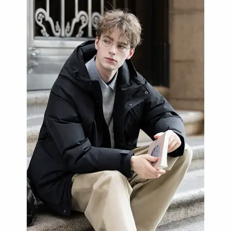 唐狮秋冬季短款羽绒服男连帽黑色潮流百搭保暖加厚羽绒外套TUTA商品大图