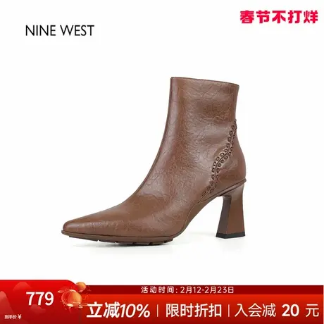 奥莱专供Nine West/玖熙尖头法式复古女靴粗跟短靴气质靴子女冬商品大图