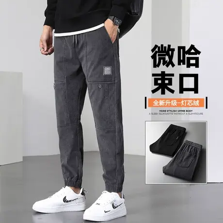 冬季男款哈伦束脚灯绒芯美式工装秋冬款男生设计感多口袋休闲裤子商品大图