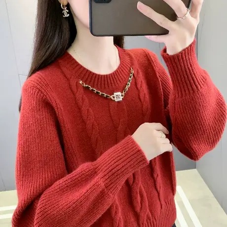 冬季圆领加厚毛衣女款2023新款秋冬高级感超好看针织打底衫上衣潮图片