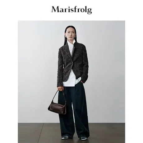 【商场同款】玛丝菲尔2023年冬季新款灰咖色时尚提花羊毛短外套图片