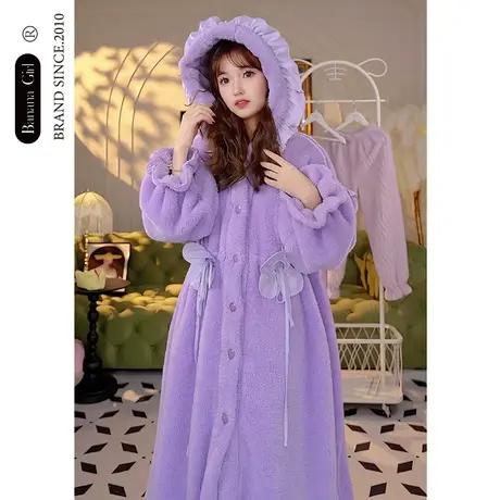 Bananagirl睡衣女冬2023新款珊瑚绒女睡袍加厚大码甜美家居服女套商品大图