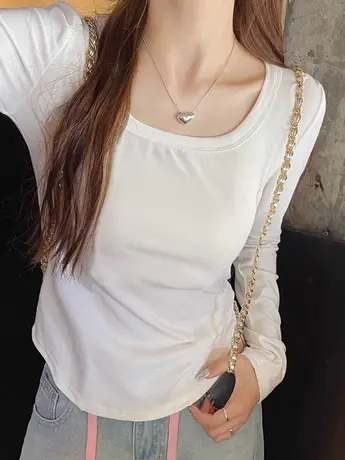 短款长袖t恤女2023新款秋冬季小众设计感内搭打底衫法式甜辣上衣图片