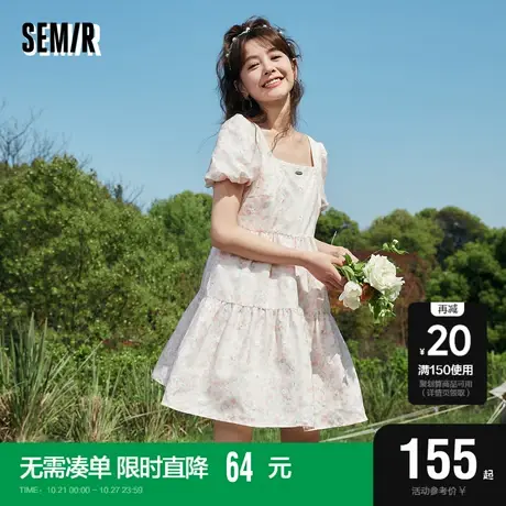 森马连衣裙女泡泡袖绣花碎花裙2023夏新款欧根纱公主裙小清新甜美图片