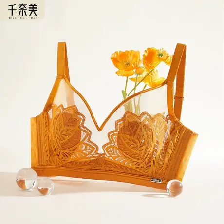 千奈美内衣女大胸显小兔耳朵杯半钢圈收副乳超薄款蕾丝文胸罩商品大图