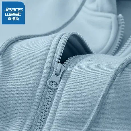 VR真维斯蓝色开衫卫衣女连帽2023新款春秋薄款上衣中学生简约外套图片