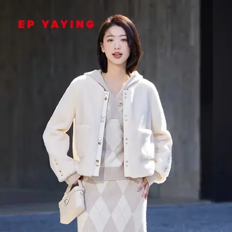 EP雅莹女装 环保皮草摇粒绒短大衣外套小个子 秋冬商场同款8608A图片