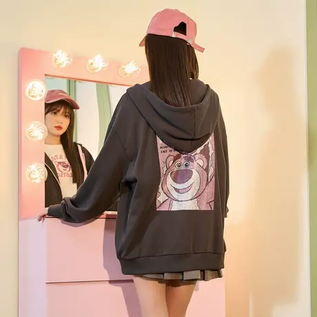 [草莓熊]唐狮女款卫衣春秋季连帽宽松休闲宽松开衫外套运动学院风商品大图