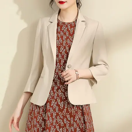 水墨青华杏色时尚西装领修身外套新款春装气质显瘦百搭西服女图片