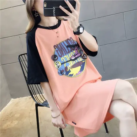 短袖t恤女夏装韩版大码女装中长款宽松拼色下衣失踪半袖上衣服潮商品大图