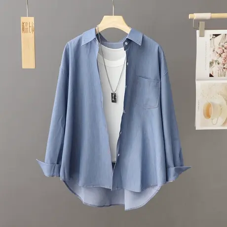 天丝牛仔棉衬衫外套女韩版宽松休闲衬衣春秋2024新款女装寸衫开衫图片