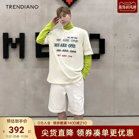 TRENDIANO官方2023新款春夏季时尚字母短袖美式t恤男款潮图片