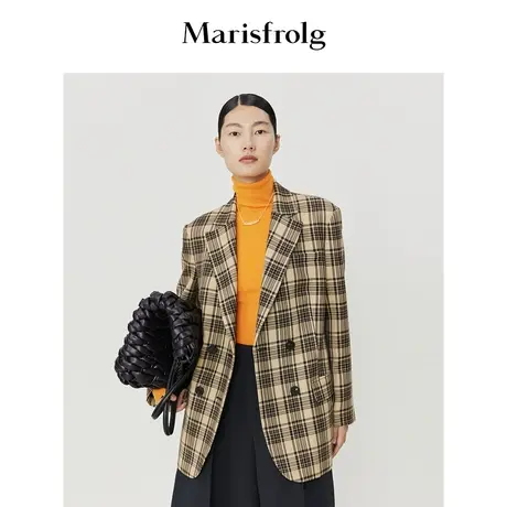 【拼接针织紧身上衣】玛丝菲尔冬季鲜橙色高领修身羊毛毛衣商品大图