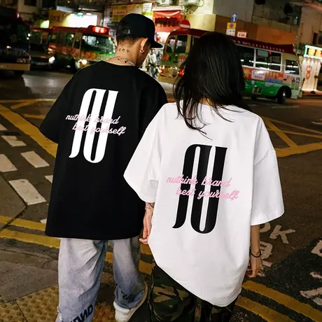 加肥加大美式高街情侣装T恤男潮牌ins大码短袖夏季宽松情侣半袖商品大图