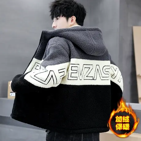 棉服男款冬季潮流宽松羊羔绒连帽保暖外套冬天加绒加厚棉衣棉袄子图片