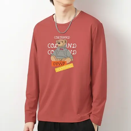 莫代尔小熊t恤男士长袖潮牌潮流ins圆领上衣服内搭打底衫秋衣体恤商品大图