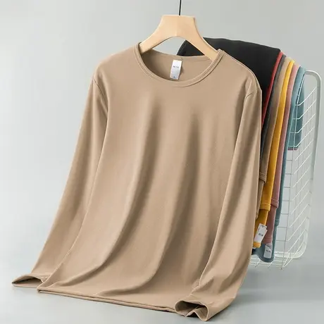 德绒打底衫内搭长袖t恤男秋冬加绒保暖双面绒纯色体恤圆领秋衣服图片