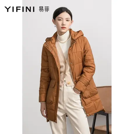 Yifini/易菲宽松时尚中长款紫色棉衣秋冬新款保暖大口袋棉服商品大图