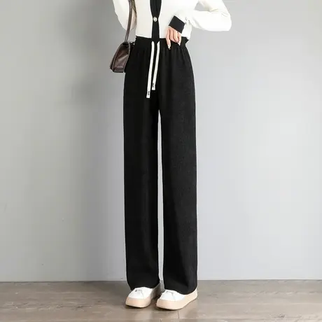 时尚百搭针织休闲长裤2023年春季新款女士气质宽松显瘦通勤阔腿裤商品大图