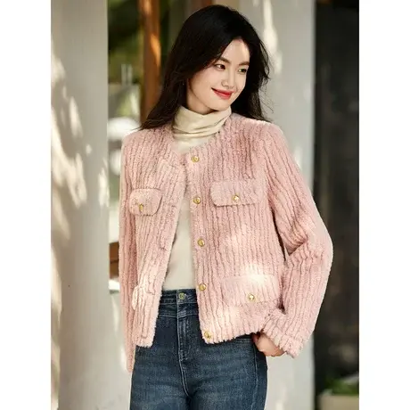 时尚气质减龄皮草外套女士2023年冬季新款小香风短款通勤显高上衣商品大图