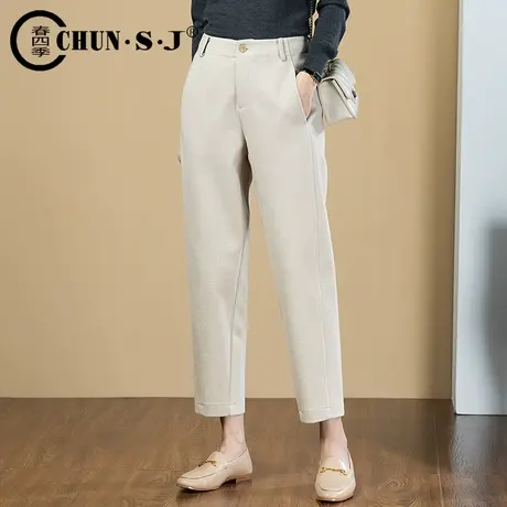 小个子九分毛呢哈伦裤女秋冬新款加绒裤子加厚高腰休闲西装萝卜裤商品大图