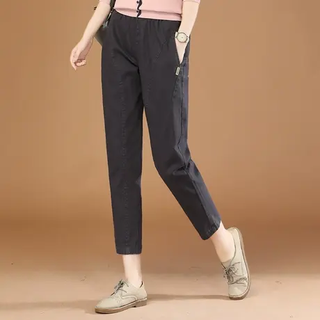 韩潮袭人松紧腰显瘦黑色休闲长裤女2024春季新款宽松百搭哈伦裤子商品大图