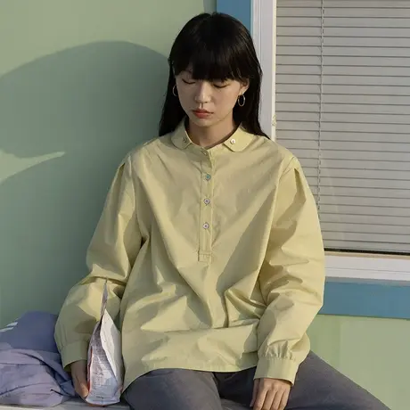 omont蛋挞家 复古娃娃领泡泡袖衬衫女春秋设计感宽松简约休闲衬衣图片