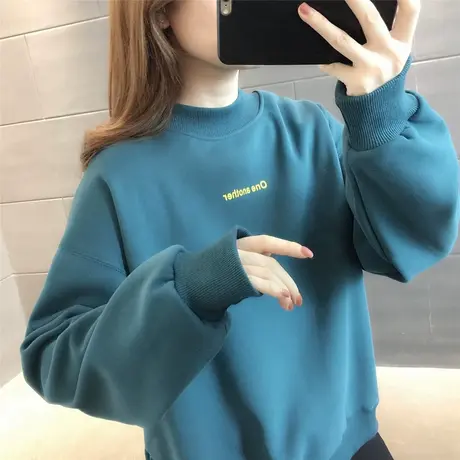 加绒加厚卫衣韩版2023新款简约风套头小个子上衣洋气减龄百搭时尚商品大图