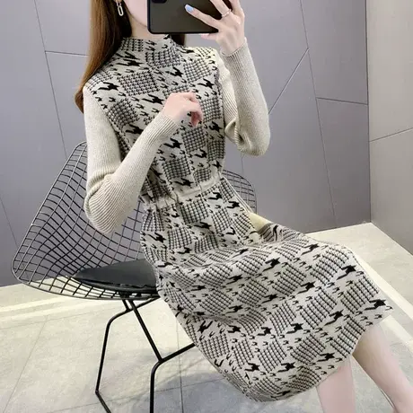 中长款毛衣裙女2023年新款时尚爆款洋气打底连衣裙女秋冬季配大衣图片