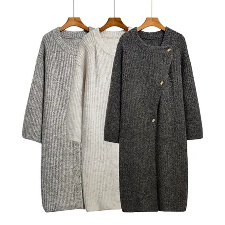 中长款针织开衫女秋冬新款韩版宽松慵懒设计感小众粗毛线大衣外套商品大图