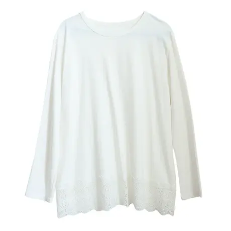 dza文艺复古纯棉T恤女2023春季白色长袖打底体恤宽松显瘦套头上衣商品大图