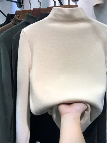 双面德绒打底衫女冬季2023新款内搭紧身保暖上衣加绒洋气长袖t恤商品大图