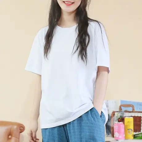 夏新品全棉短袖圆领T恤大码常规款舒适面膜T上衣图片