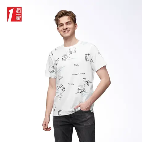 海一家趣味涂鸦短T夏季创意印花青春活力短袖T恤男商品大图