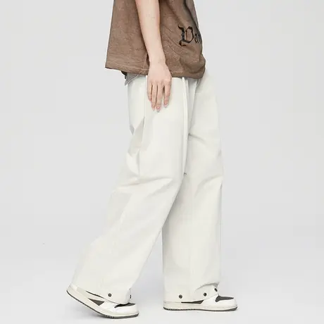 男士白色直筒休闲裤男韩版潮流男裤秋冬新款工装裤阔腿裤2023新款商品大图