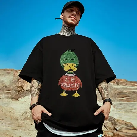 美式街头潮牌恶搞鸭子t恤男ins潮流情侣装大码加肥加大号国潮短袖商品大图